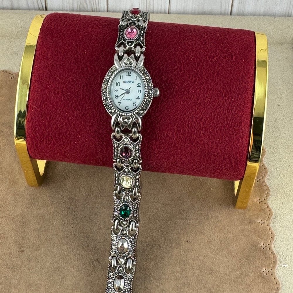 Women's Gruen II Watch with Crystal Accents Gold Tone link Bracelet